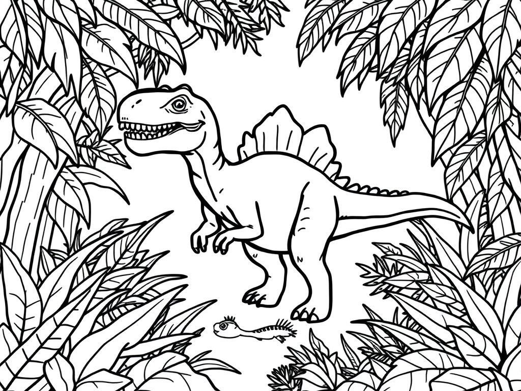 Dinosaur Jungle Adventure Coloring Page