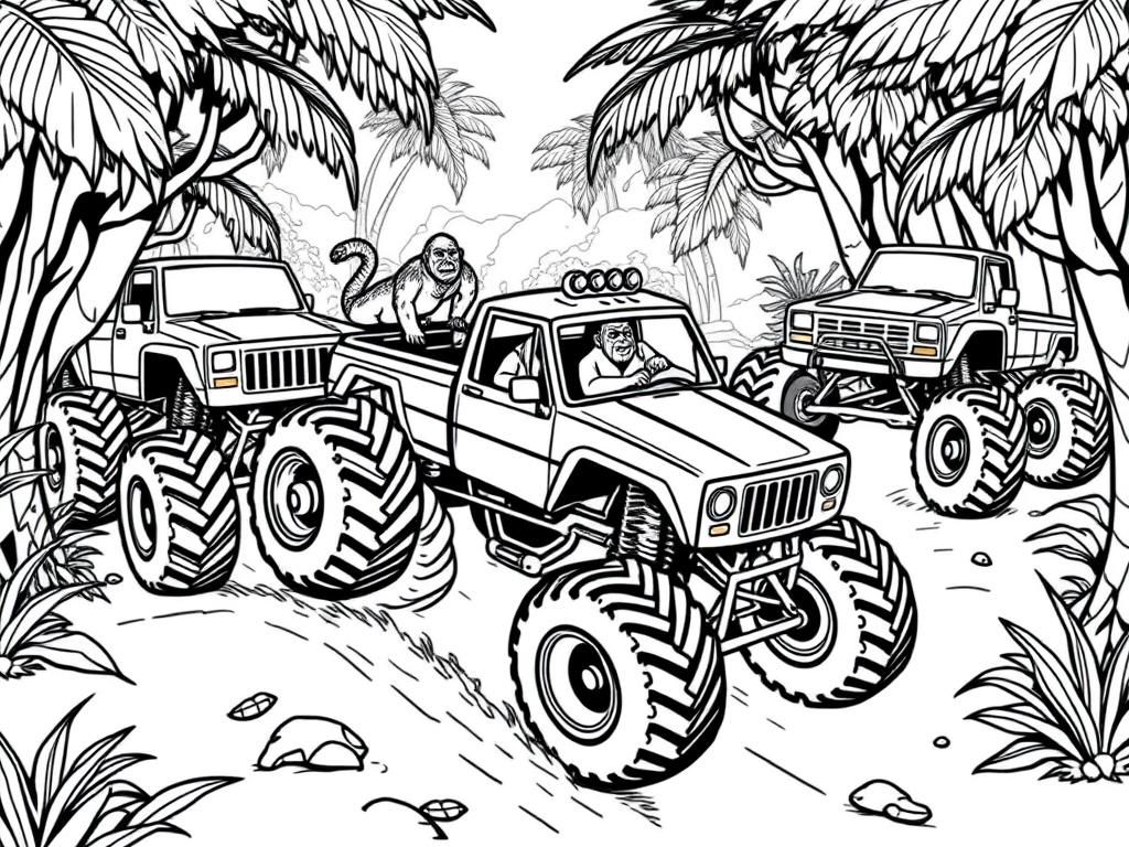 Jungle Jeep Coloring Page
