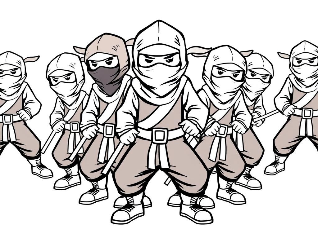 10 tall grown up ninjas with boots ready to fight