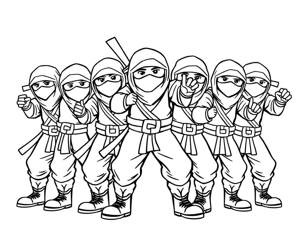 10 tall grown up ninjas with boots ready to fight