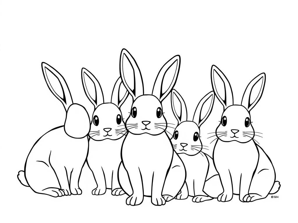 Coloring Page of Four Adorable Rabbits