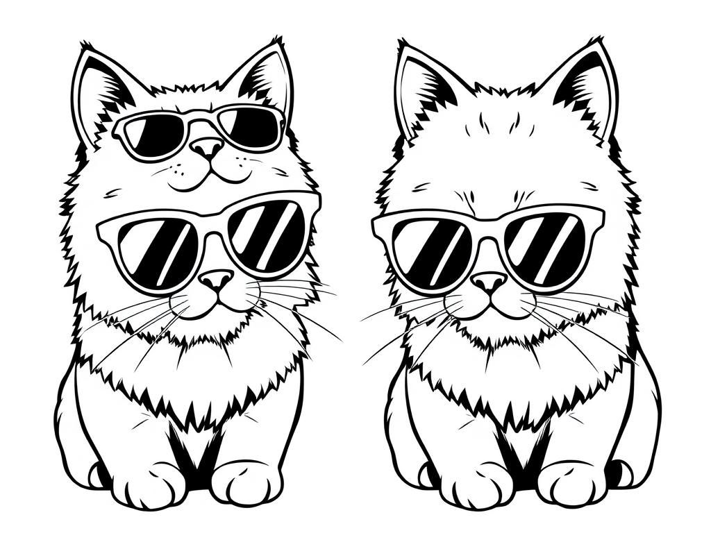 Kleurplaat Cat Duo Zonnebril