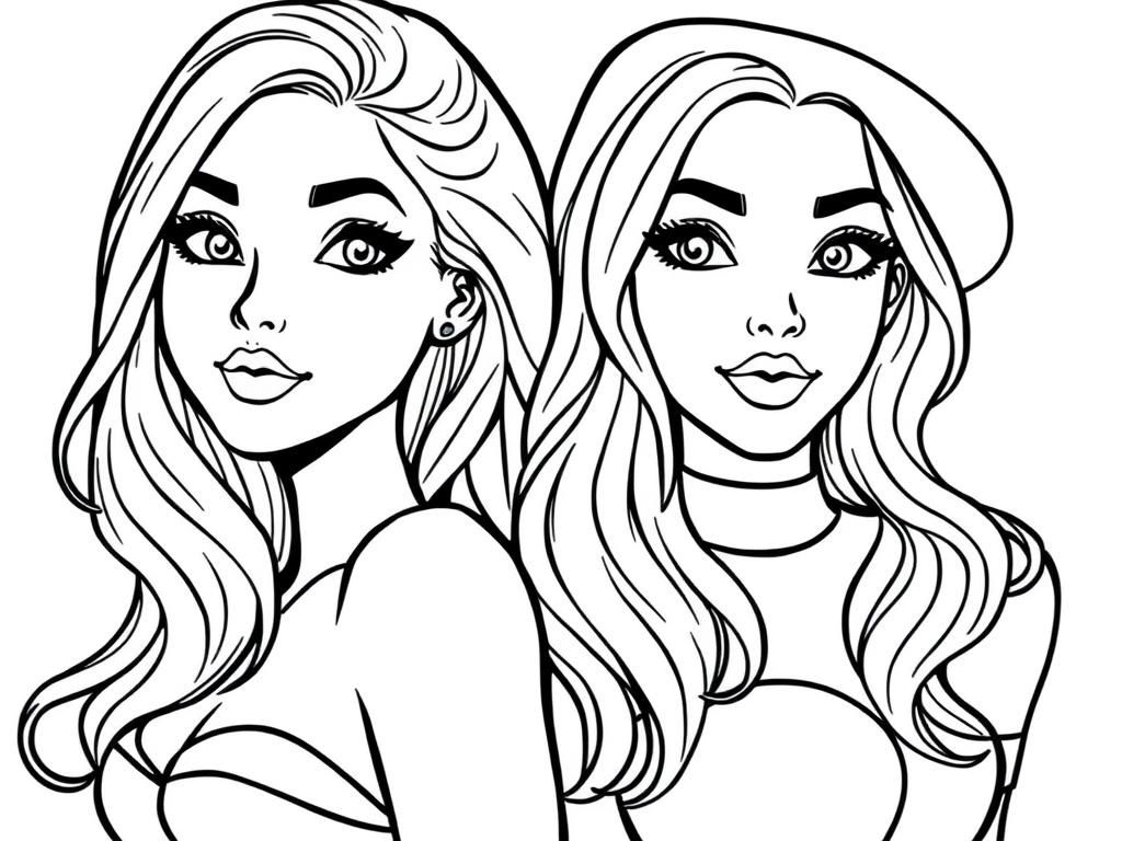 Coloring Page of Two Beautiful Young Women | Artistic Expression