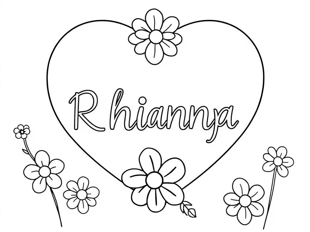 Preview of 2 names Rhianna Skyla in a heart with flowers
