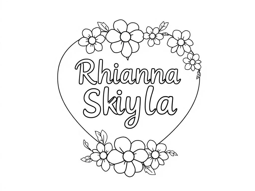 Preview of 2 names Rhianna Skyla in a heart with flowers
