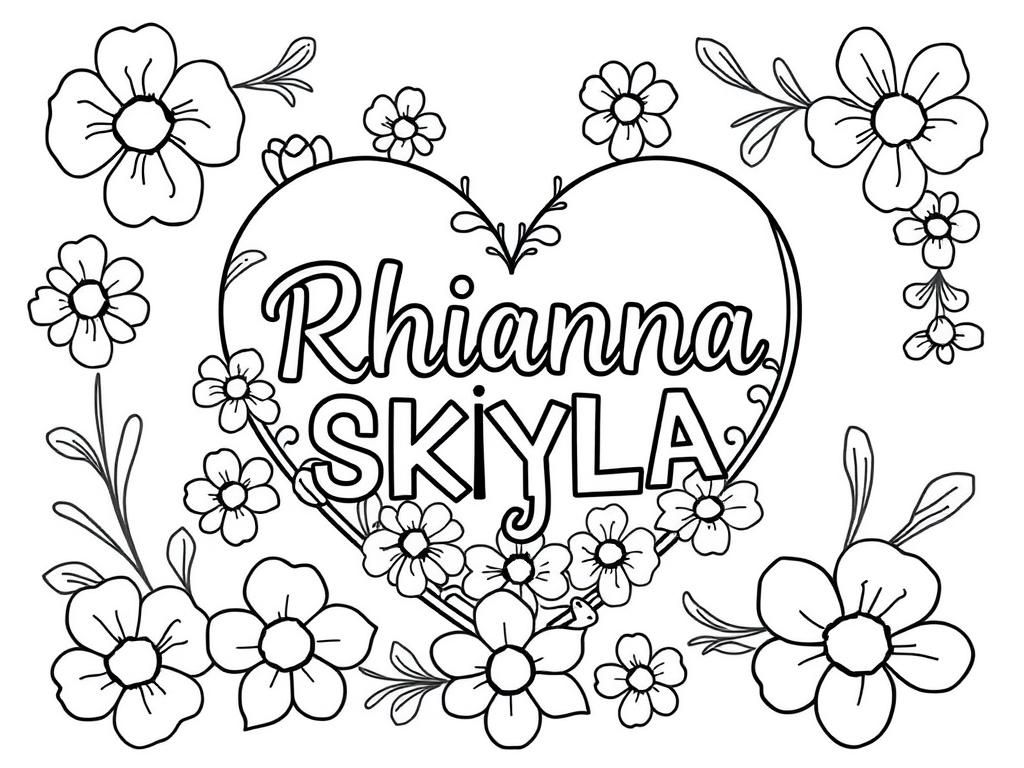 Preview of 2 names Rhianna SKYLA in a heart with flowers