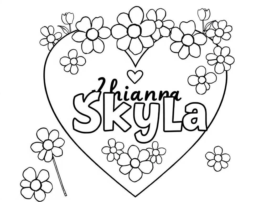Preview of 2 names Rhianna SKYLA in a heart with flowers