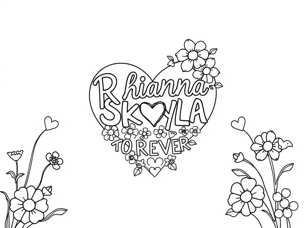 Preview of 2 names Rhianna SKYLA TOGETHER FOREVER in a heart with hearts flowers