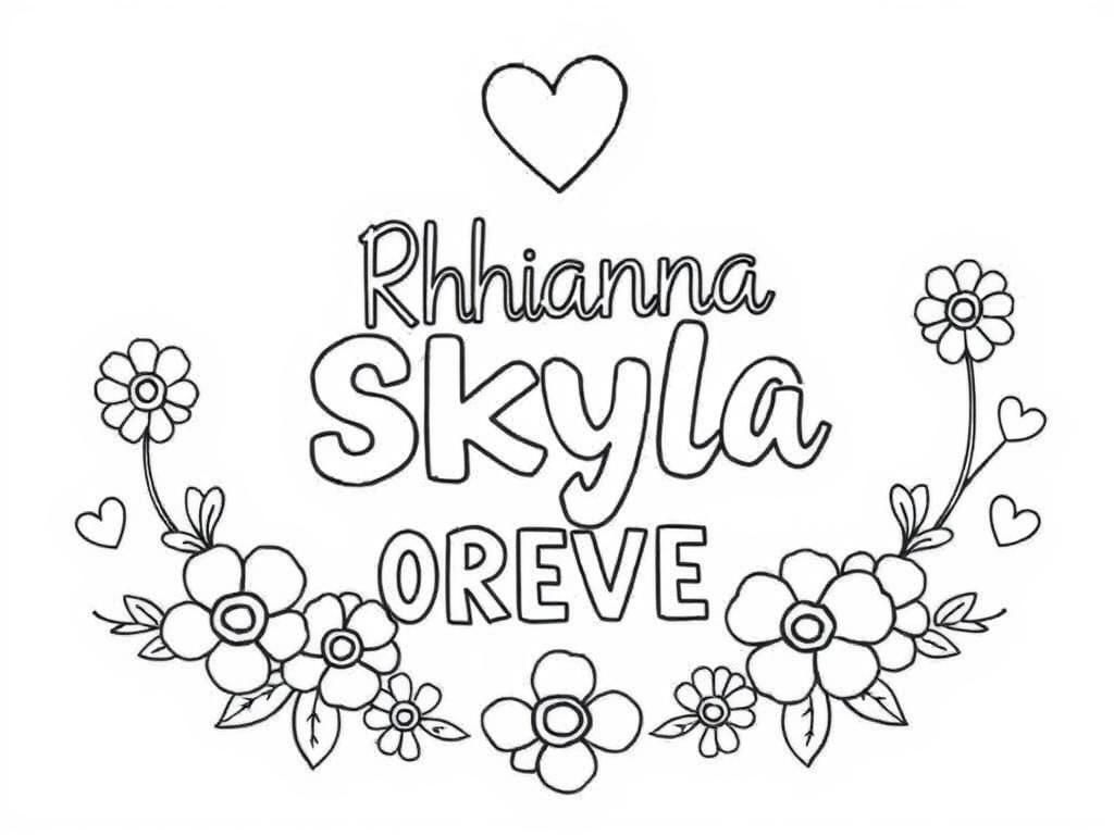 Preview of 2 names Rhianna SKYLA TOGETHER FOREVER in a heart with hearts flowers