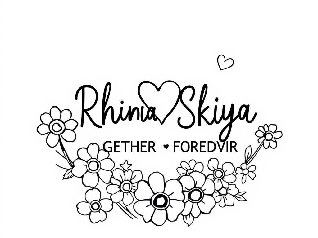 Preview of 2 names Rhianna SKYLA TOGETHER FOREVER in a heart with hearts flowers