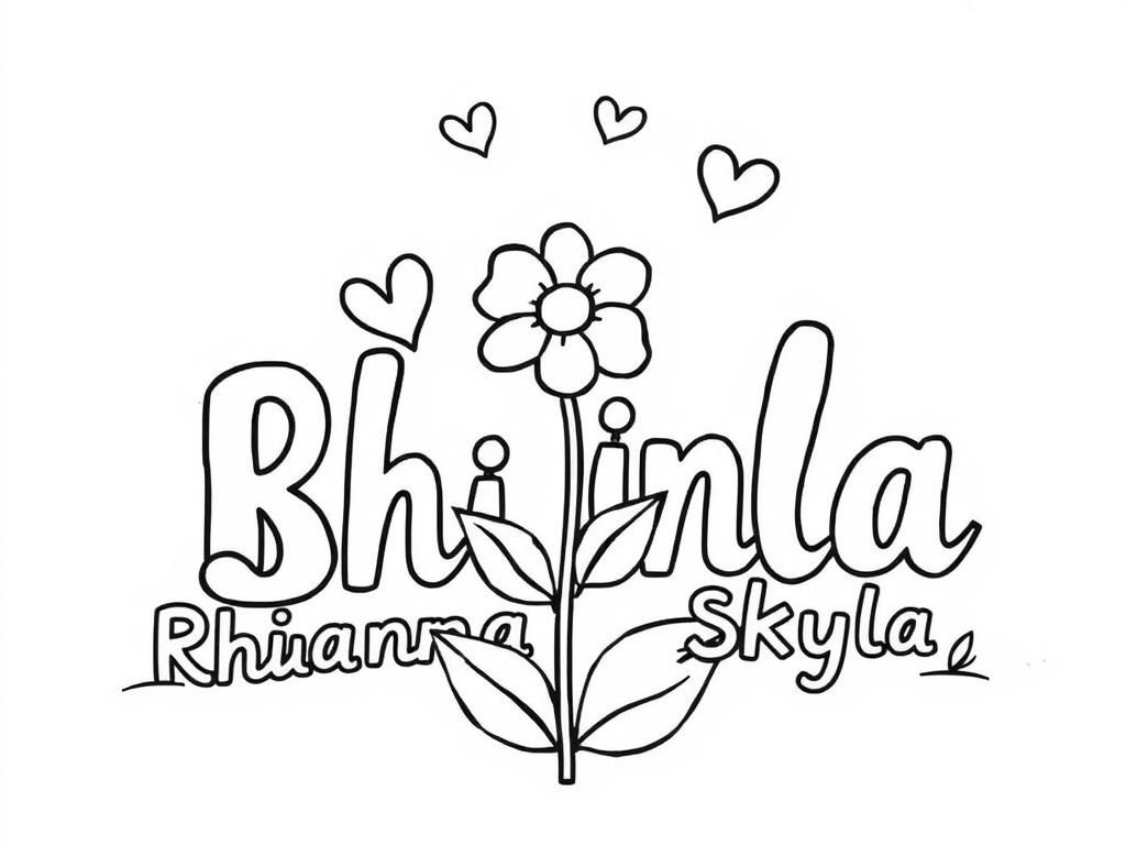 Preview of 2 names Rhianna Skyla with hearts and flower