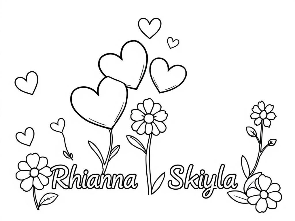 Preview of 2 names Rhianna Skyla with hearts and flower