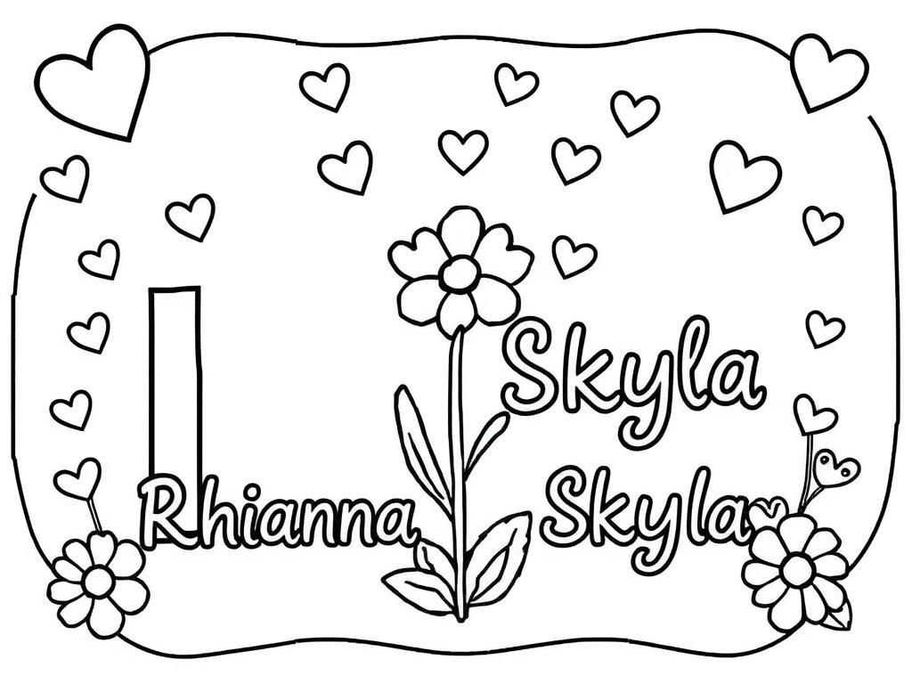 Preview of 2 names Rhianna Skyla with hearts and flower