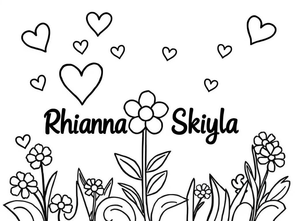 Preview of 2 names Rhianna Skyla with hearts and flower