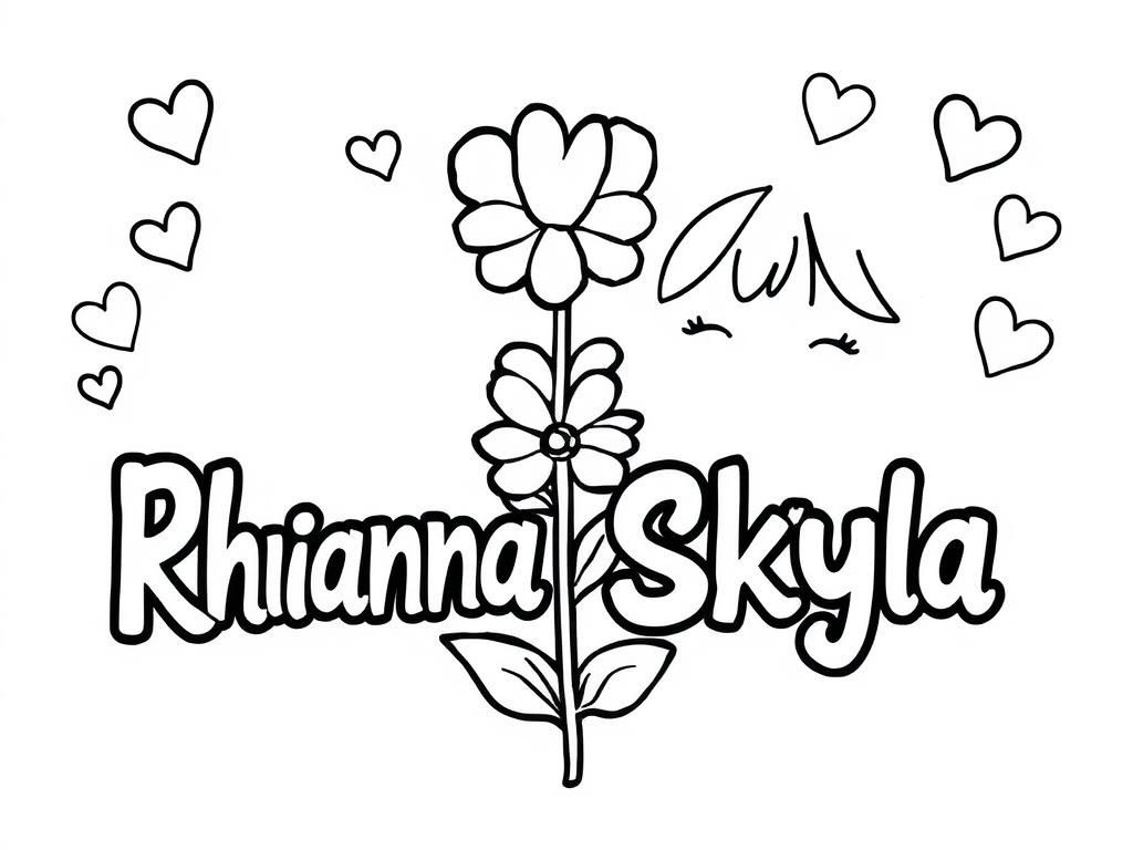 Preview of 2 names Rhianna Skyla with hearts and flower