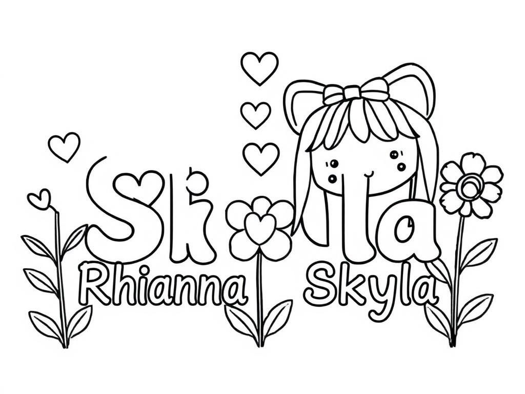 Preview of 2 names Rhianna Skyla with hearts and flower