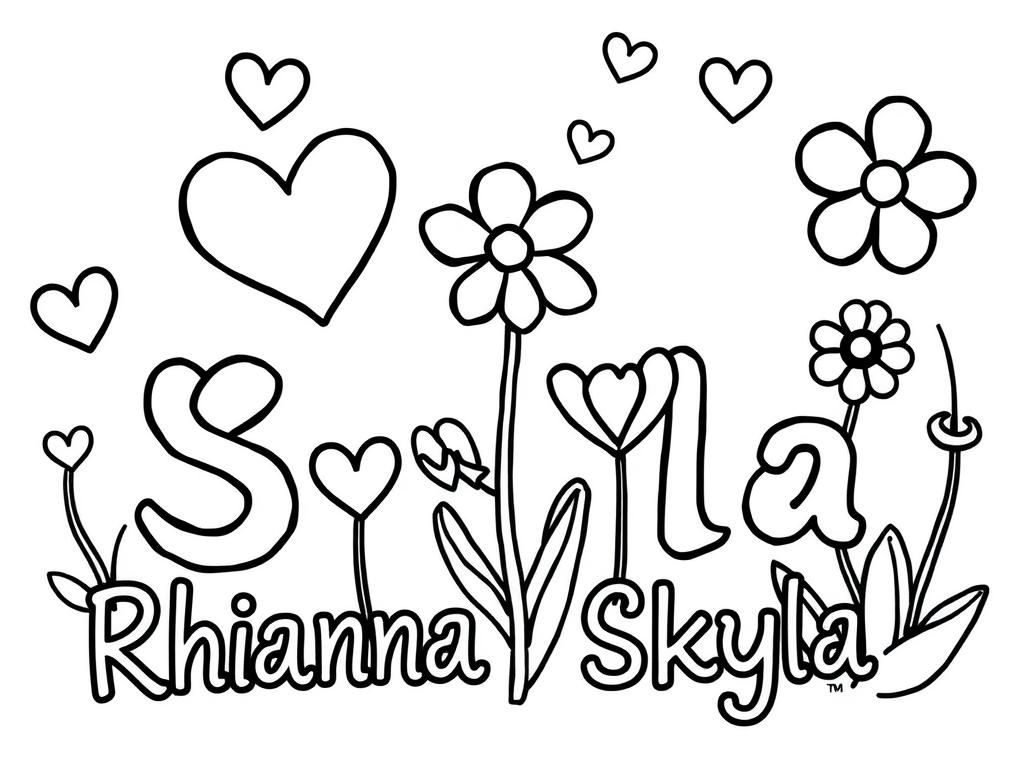 Preview of 2 names Rhianna Skyla with hearts and flower