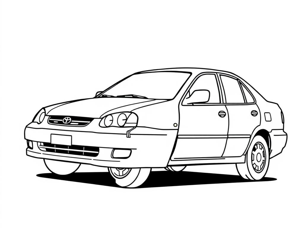 Preview of 2000 toyota corolla with a flat tire and a dent
