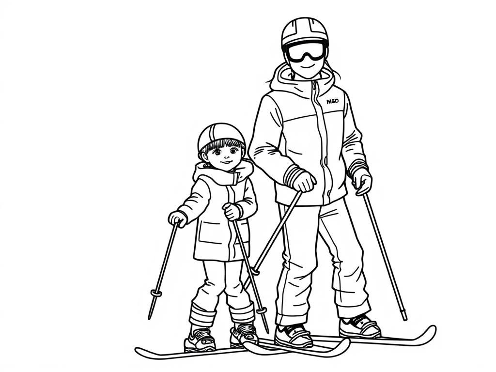 Skiing Family Coloring Page