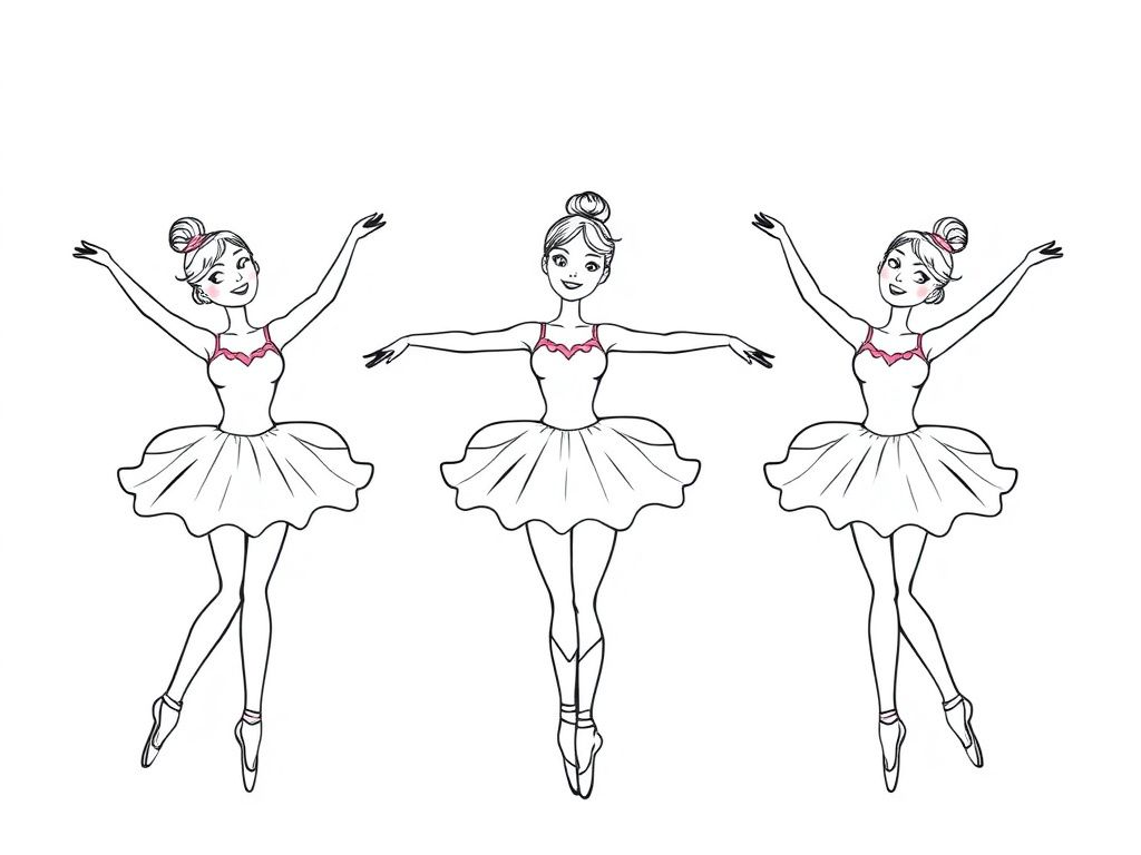 3 pretty ballerina women wearing pink tutus and are in different ballet poses