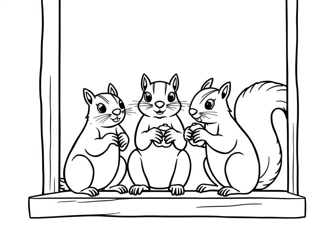 Preview of 3 squirrels begging for nuts at a window