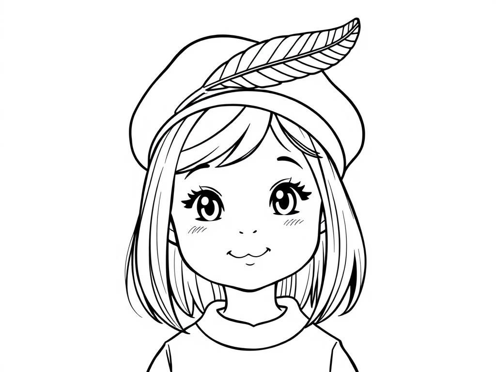 3 yo girl with shoulder length hair wearing beret with a large feather on top