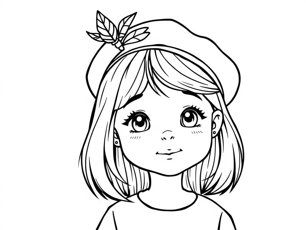 Preview of 3 yo girl with shoulder length hair wearing beret with feather on top