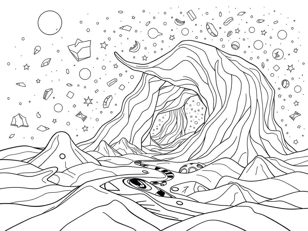 Cosmic Cave Adventure Coloring Page