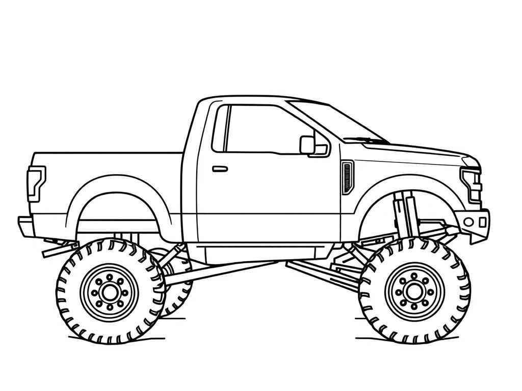 Kleurplaat van een opgetilde vrachtwagen