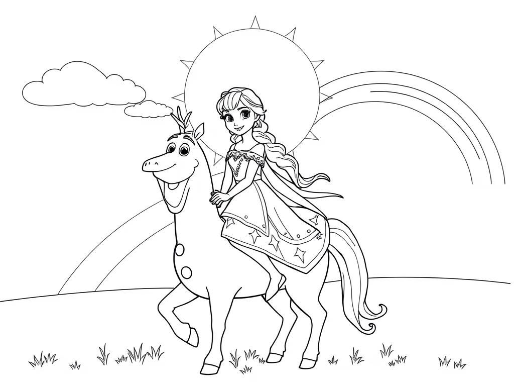 Elsa Riding Reindeer Coloring Page