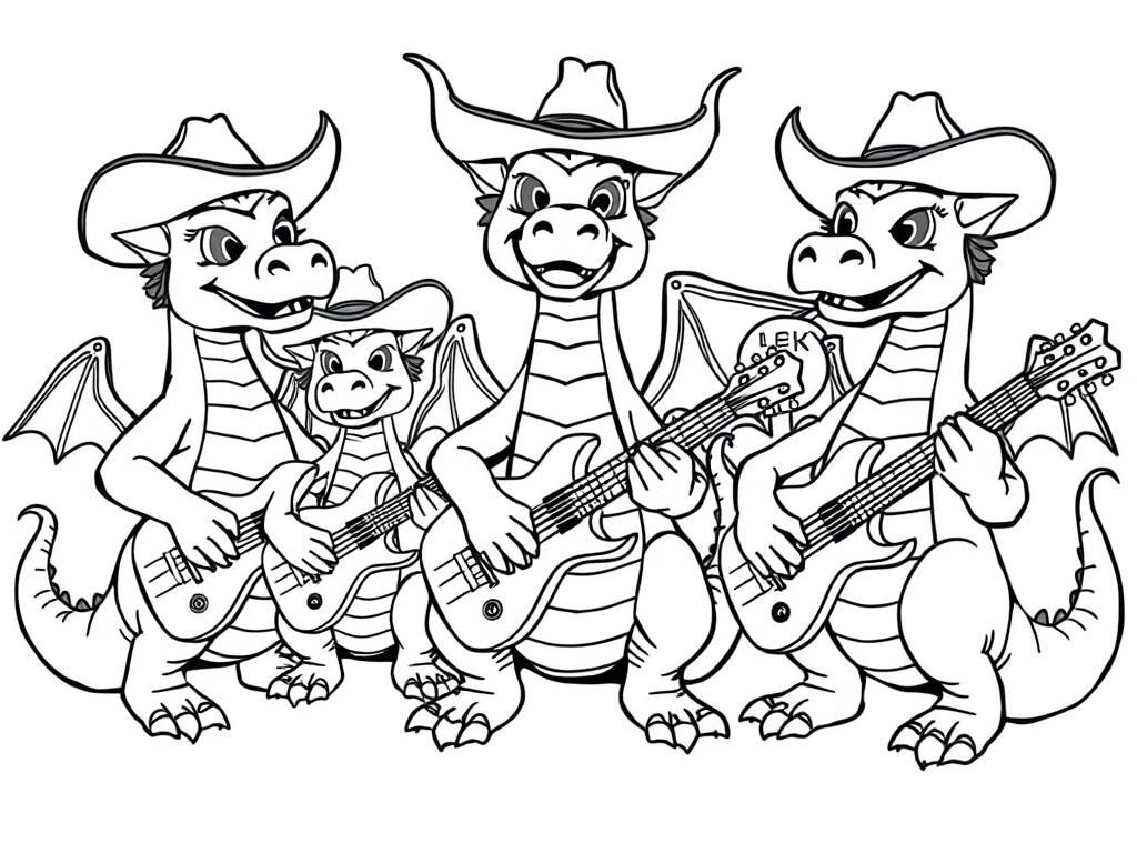 Smiling Dragons Band Coloring Page
