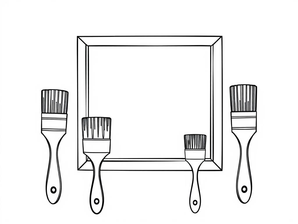 Preview of 5 pant brushes with a big picture frame with a big open 5 on it