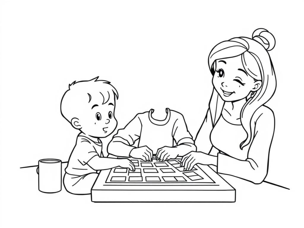 Preview of 5 year old boy playing a board game with his mom