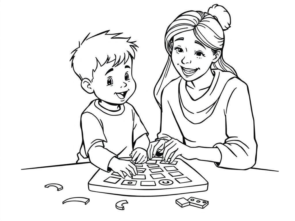 Preview of 5 year old boy playing a board game with his mom