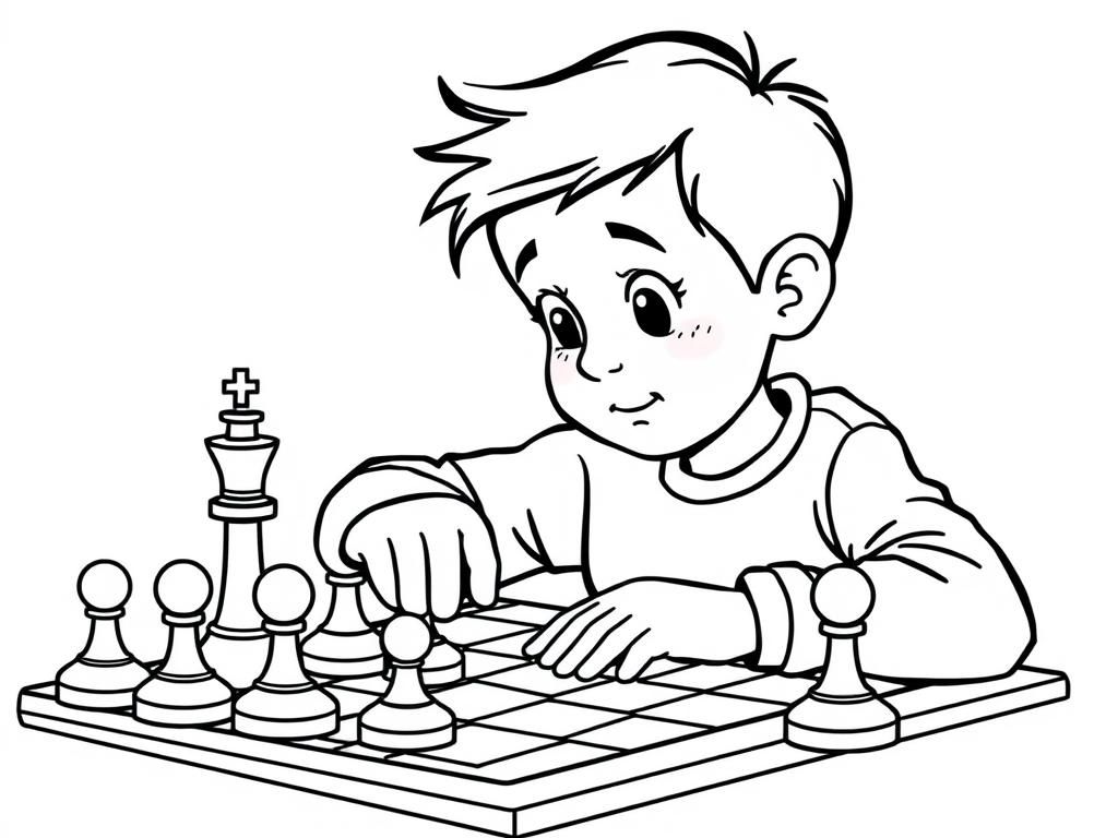 Preview of 5 year old boy playing chess by himself