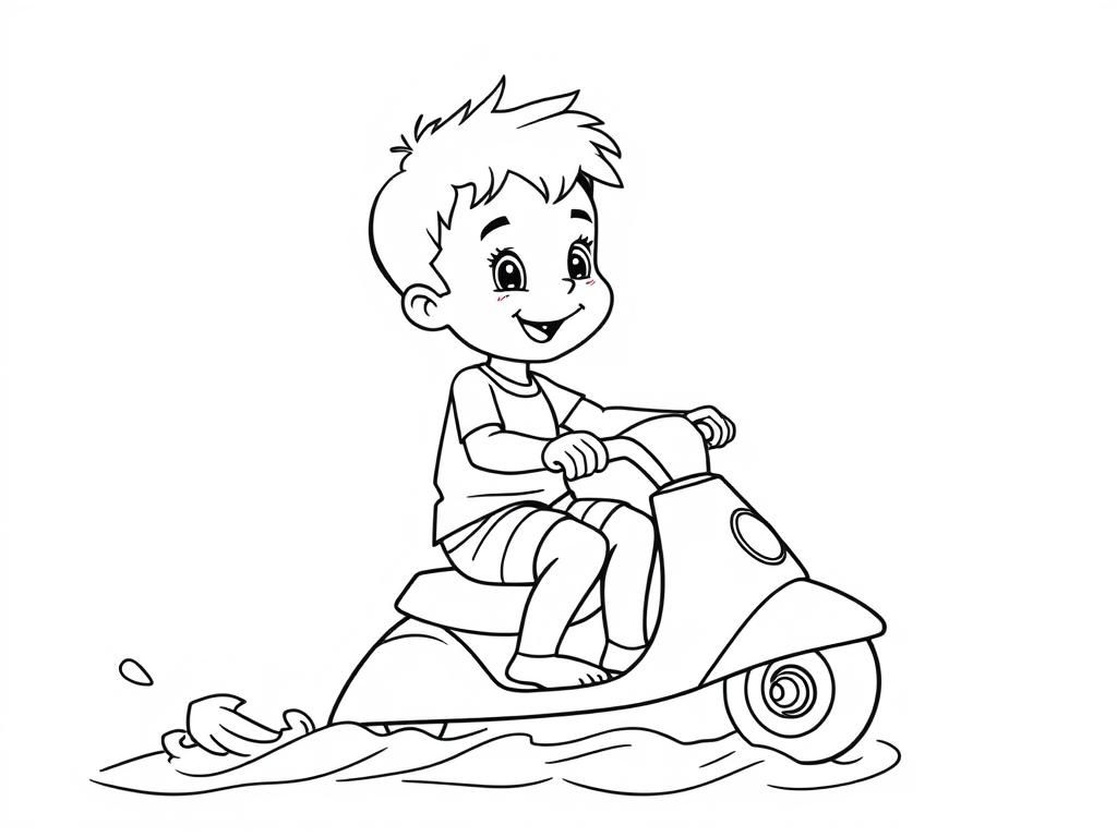 Boy Riding Scooter Coloring Page