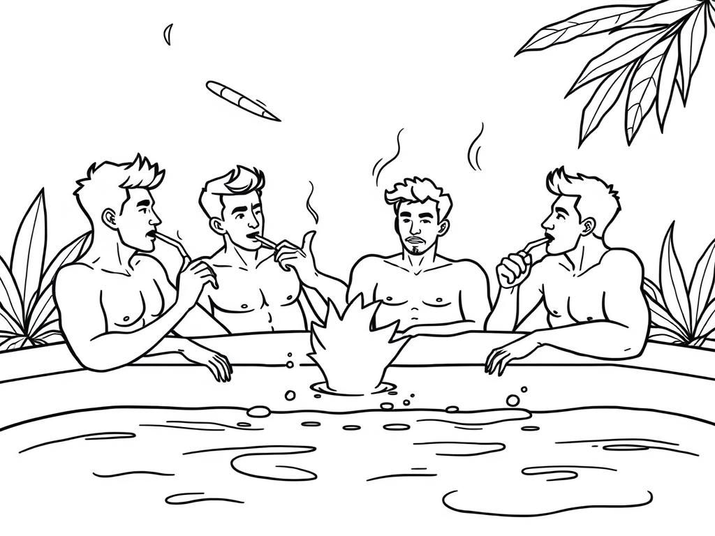 6 guys smoking weed on hot tub