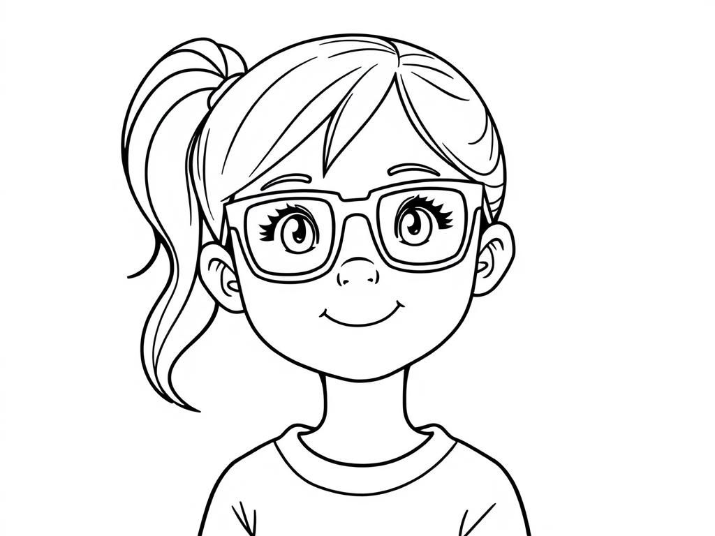 7 yo girl with a ponytail and square glasses