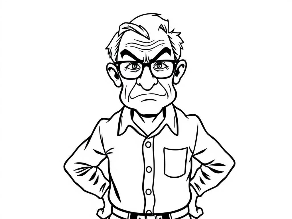 Preview of 70 year old man with wire-rimmed bifocals scowling with hands on his hips