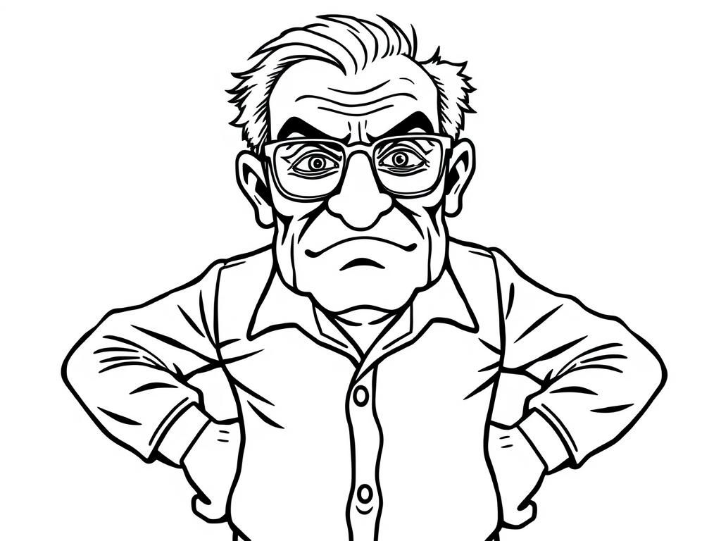 Unhappy Elderly Man Coloring Page