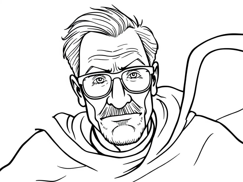 Elderly Man Coloring Page: Realistic Elderly Character Illustration