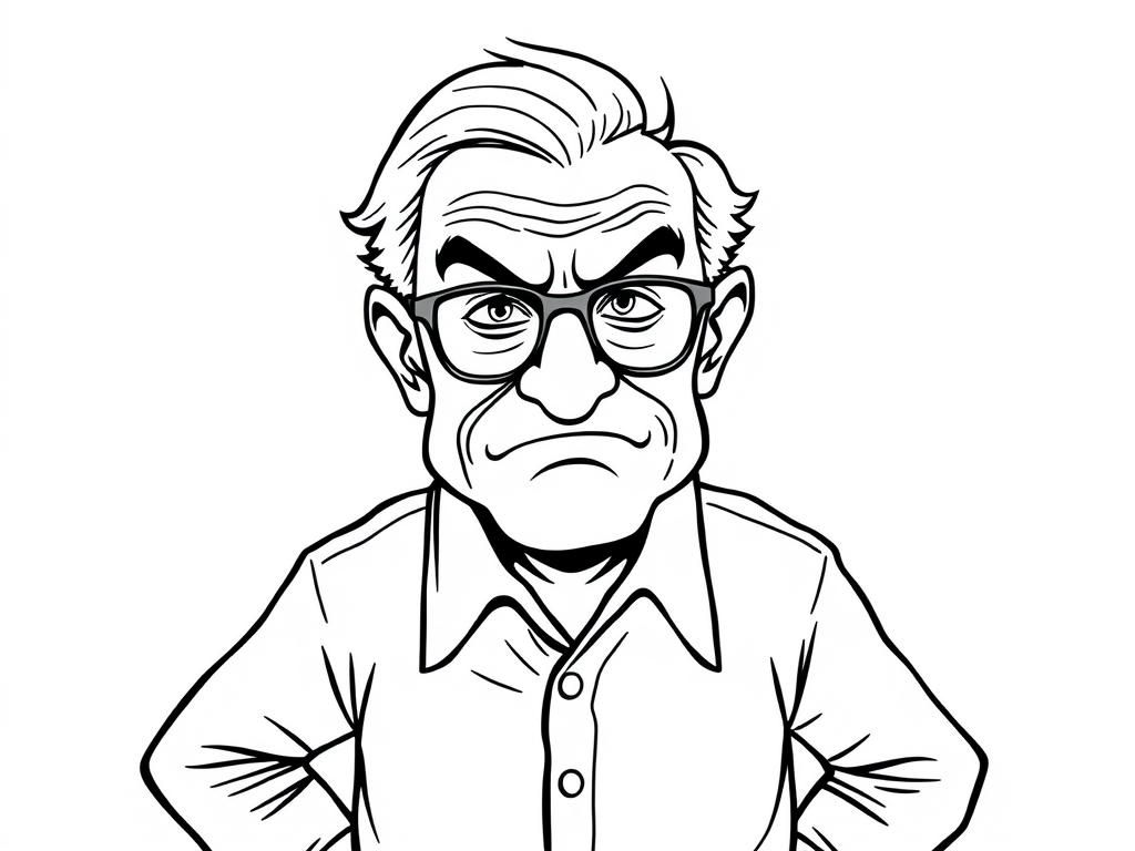 Preview of 70 year old man with wire-rimmed glasses scowling with hands on his hips