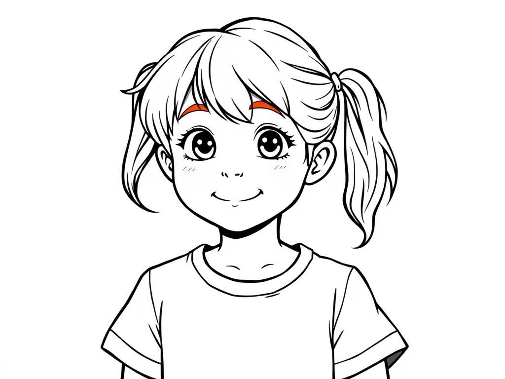 Preview of 9 yo redhead girl in t-shirt with tousled hair and two pigtails