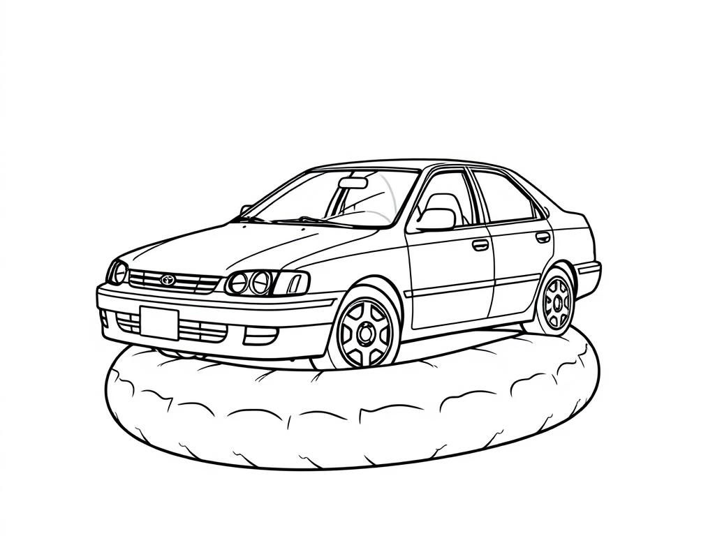 a 2000 toyota corolla on a donut - Free Printable Coloring Page