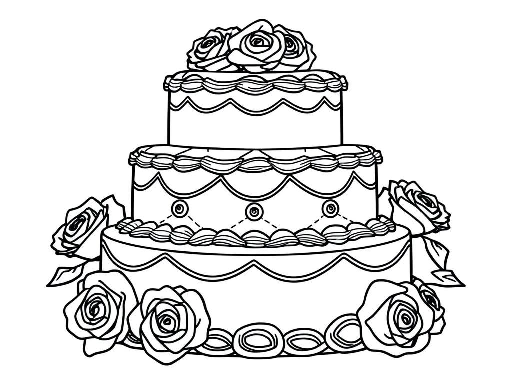 Coloring Page of a Beautiful Three-Tiered Cake