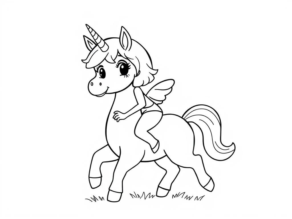 Fairy Riding Unicorn Coloring Page
