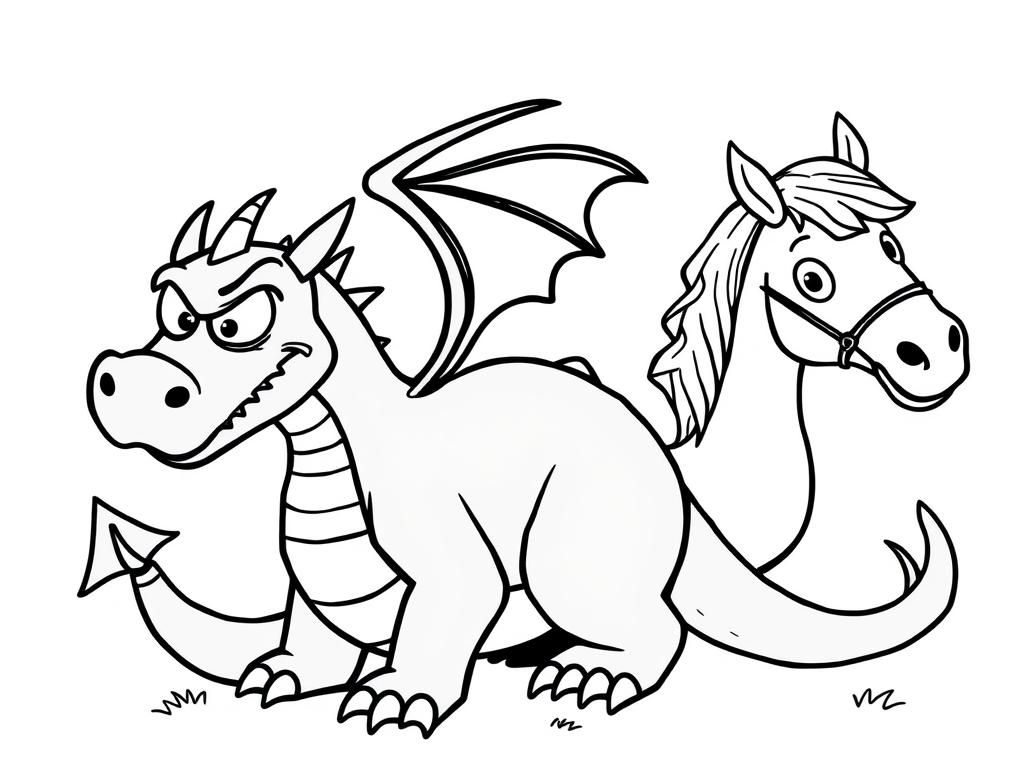 Dragon and Horse Friends Coloring Page