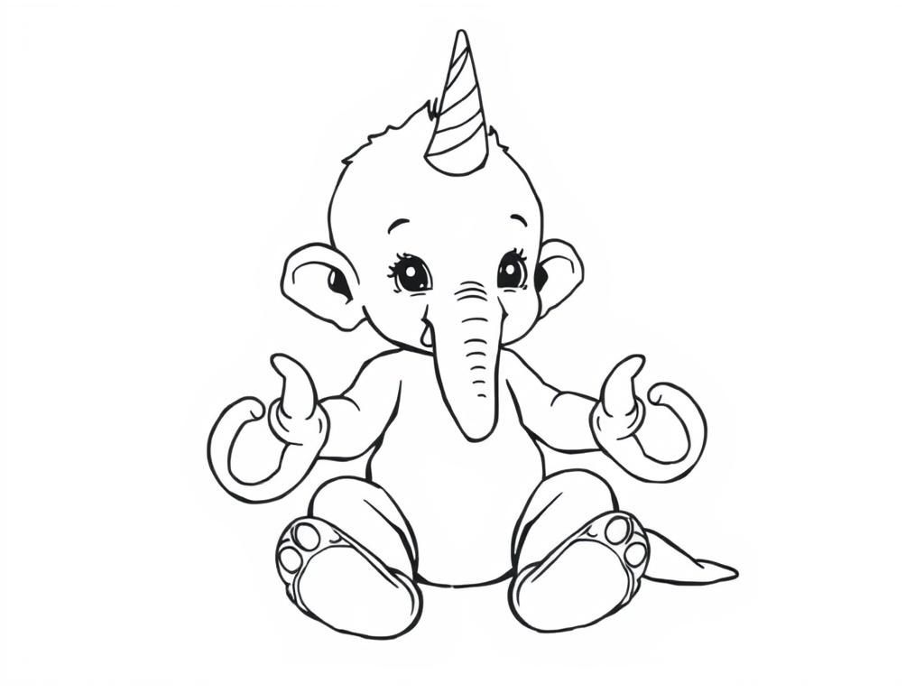 Preview of a baby human with elephant feet and lobster claw hands and a unicorn horn