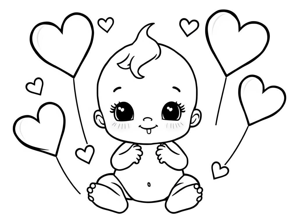 Baby Boy Coloring Page with Hearts