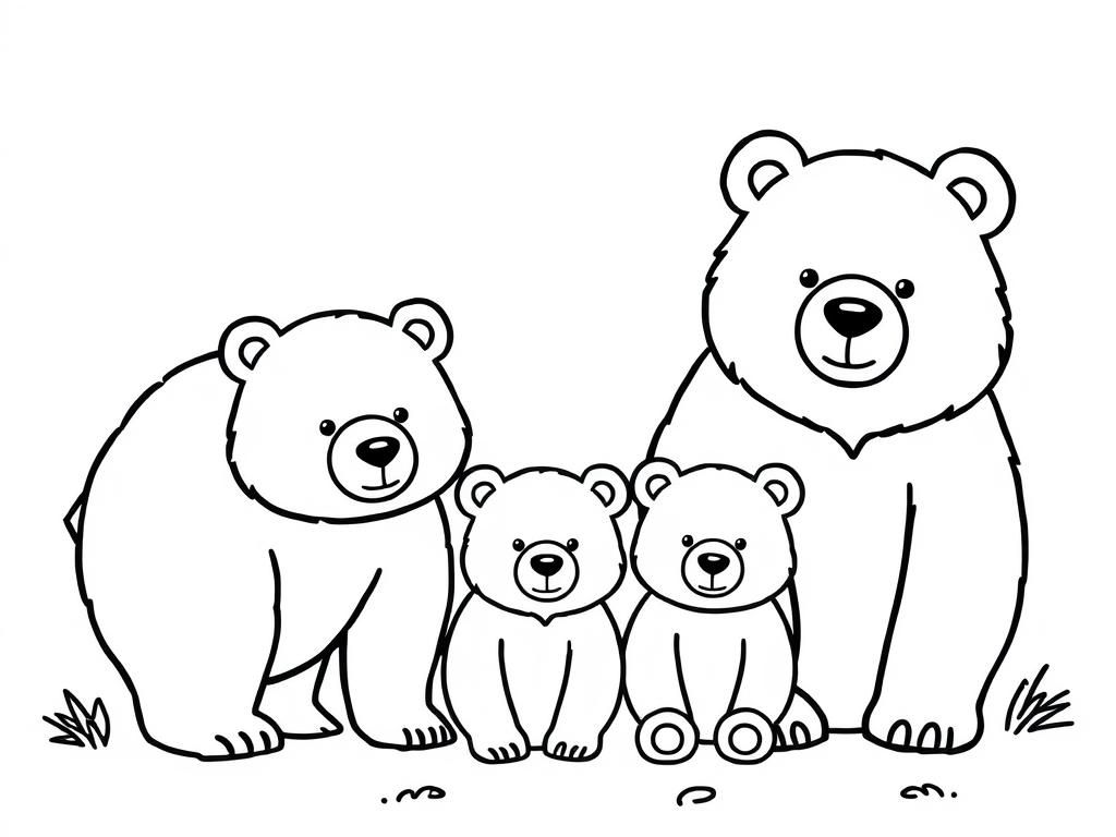 Mother Bear and Cubs Coloring Page